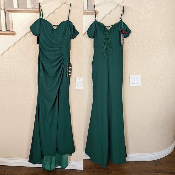 Emerald Green Cold Shoulder Sweetheart Formal Prom Wedding Dress 4 - Picture 2 of 5